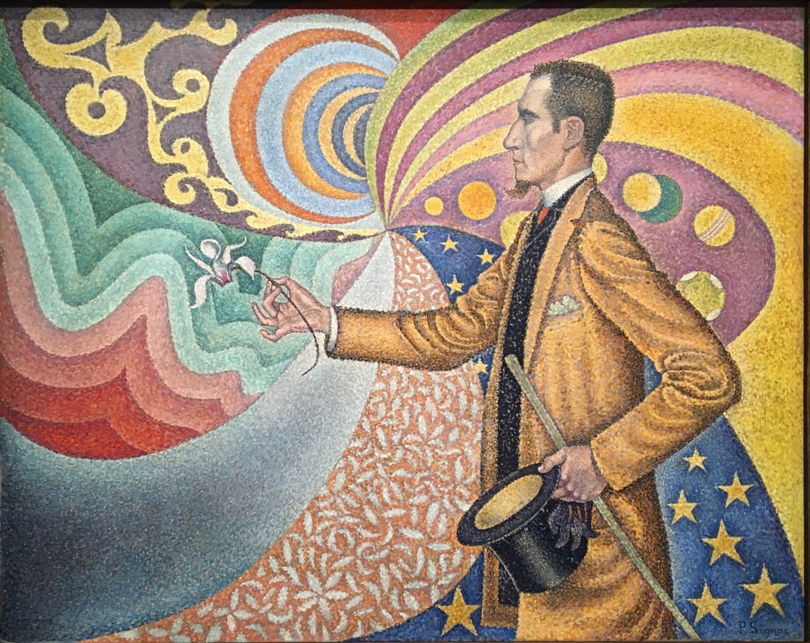 1. Paul Signac, opus 217. Sur l'émail d'un fond rythmique de mesures et d'angles, de tons et de teintes, portait de M. Félix Féneon en 1890